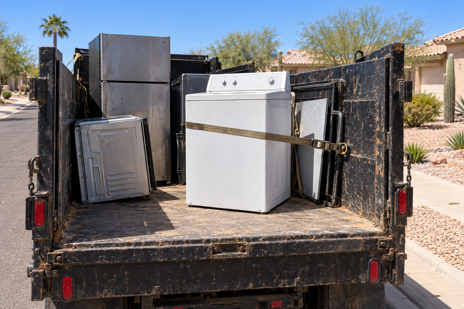 washing machine loaded in the truck