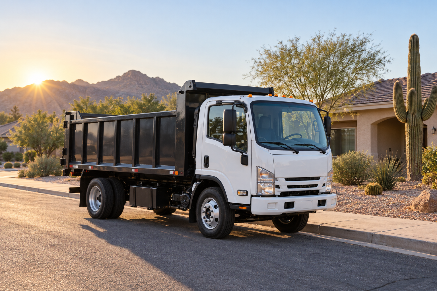 junk removal truck at a Phoenix home in the early morning
