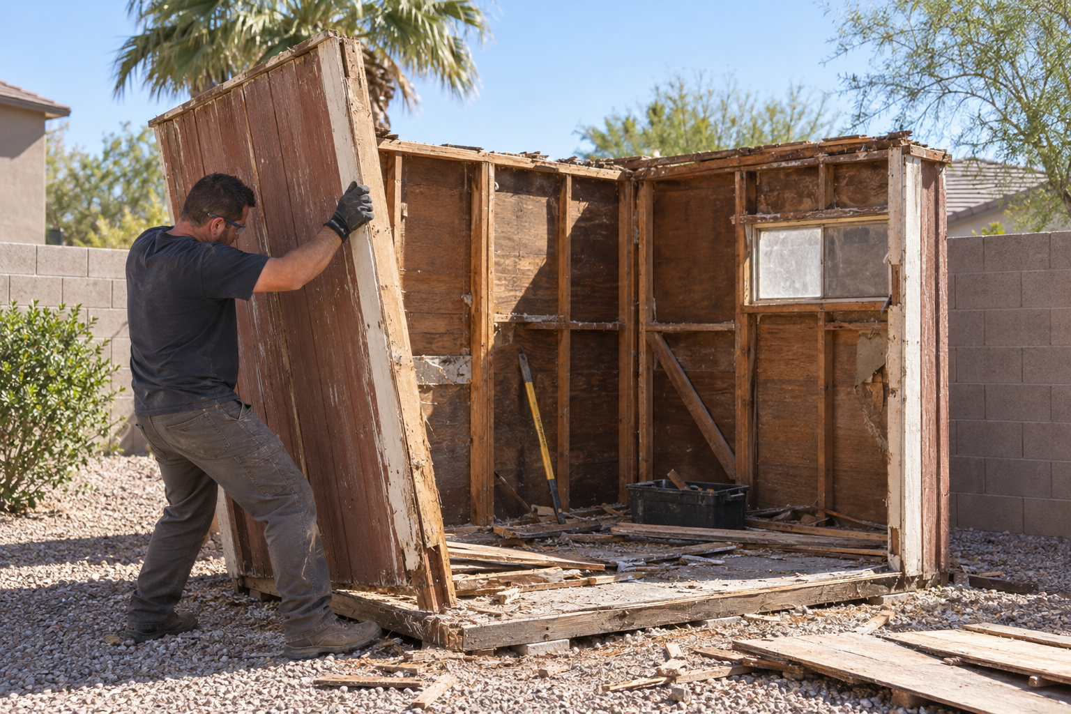old wooden shed tear down