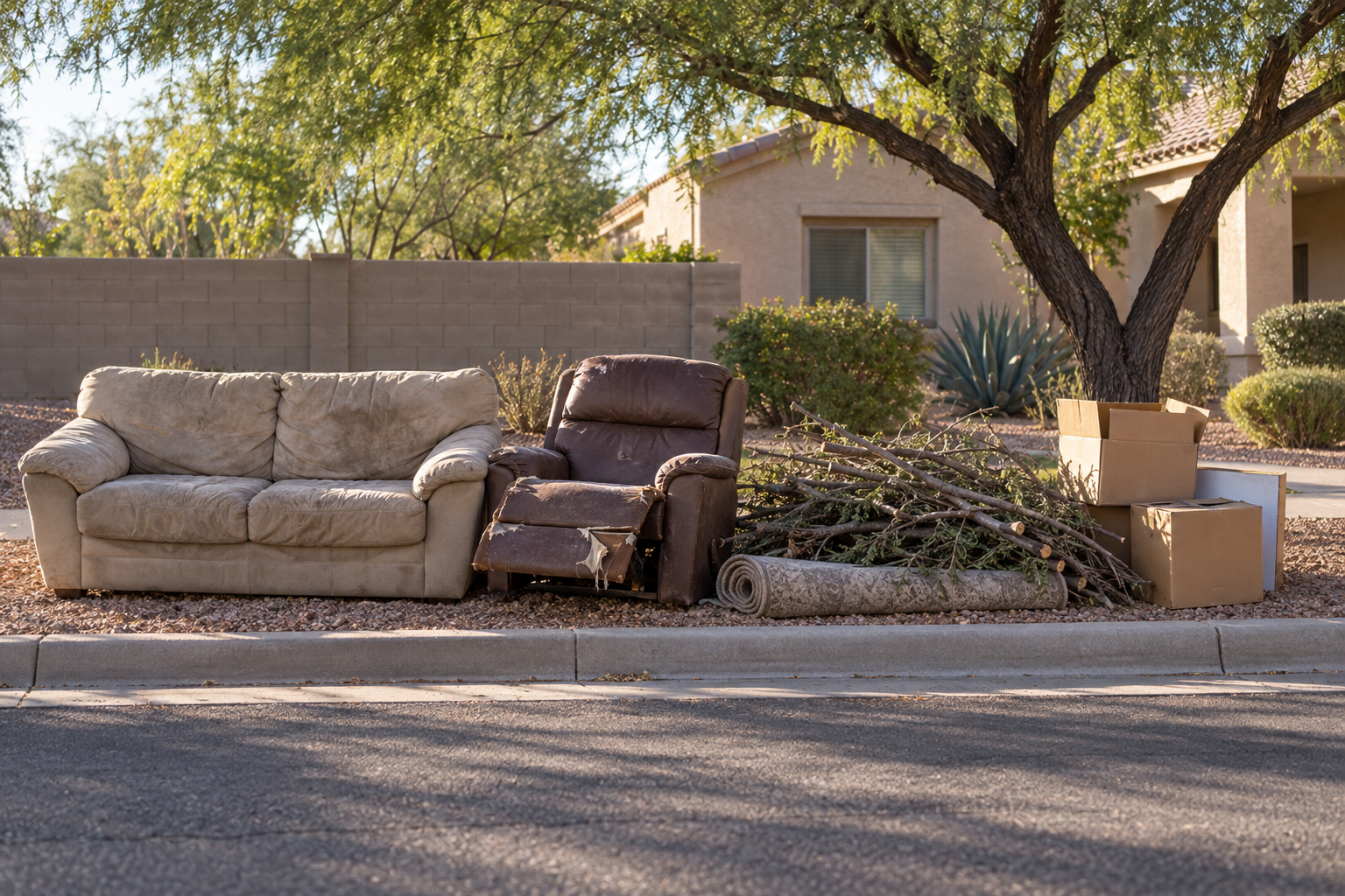 bulk trash pile at the curb