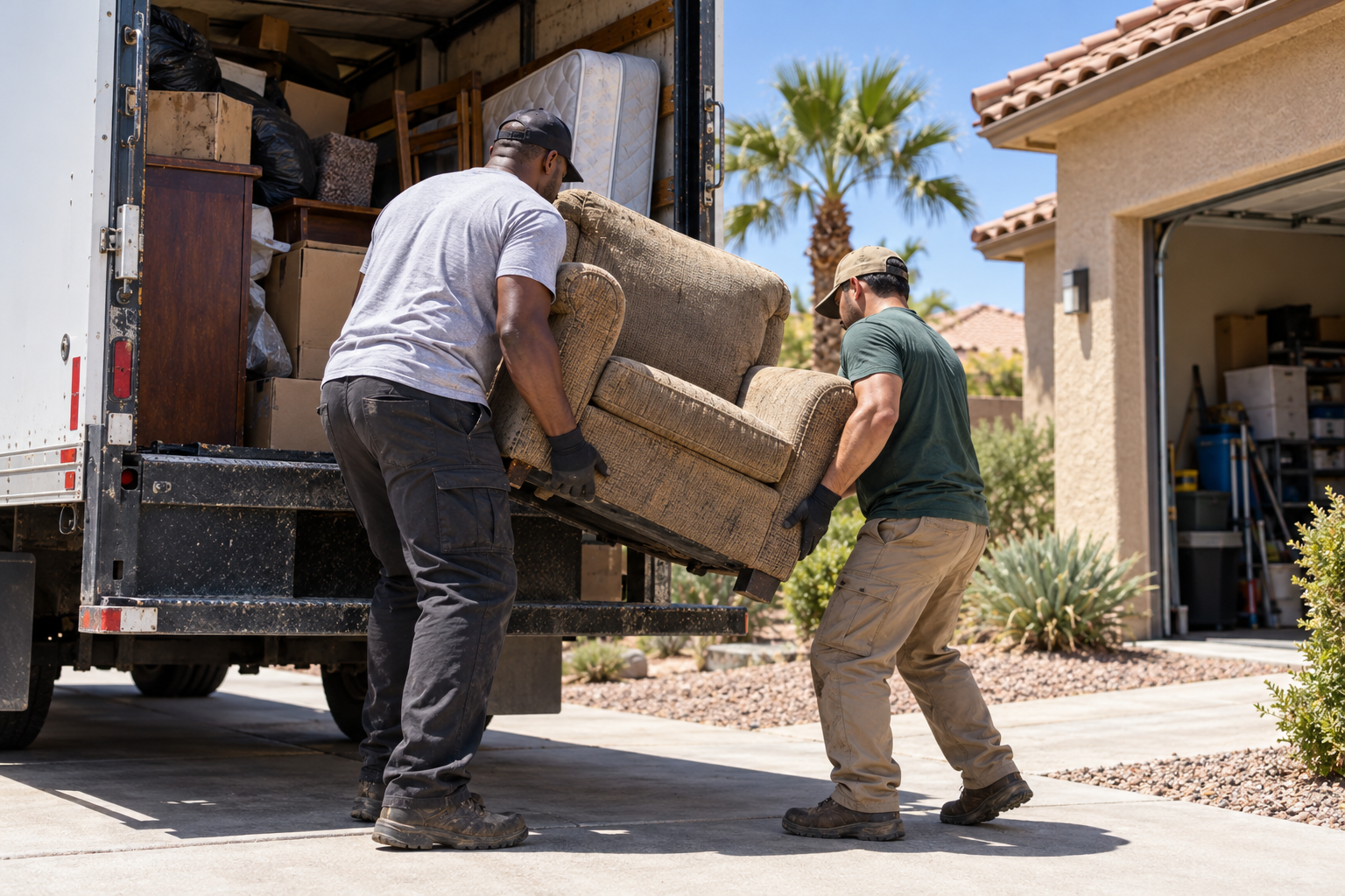 junk removal crew loading a truck