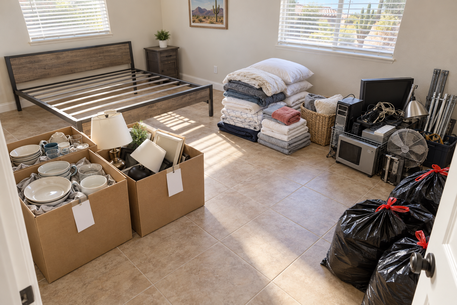 estate items sorted into piles