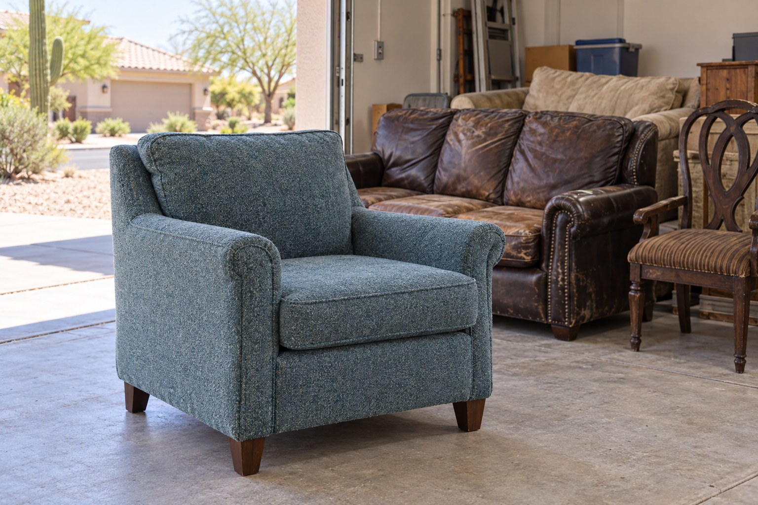 armchair set aside for donation