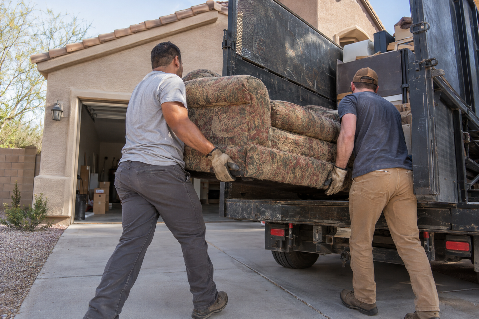 crew loading a junk truck