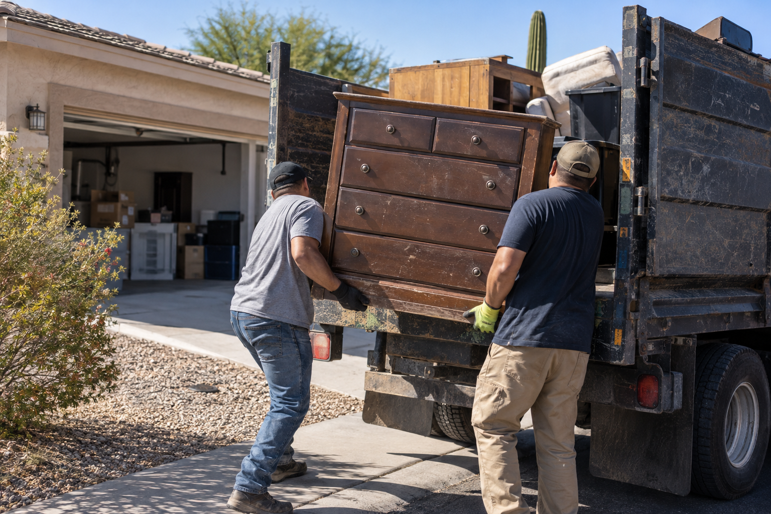 crew loading a junk truck