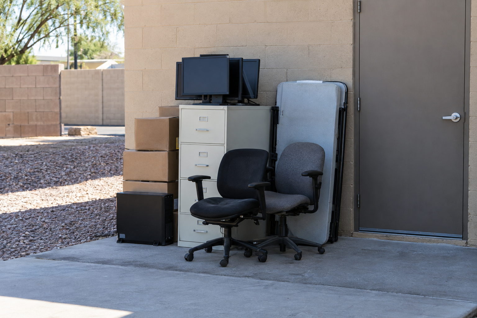 office junk stacked for pickup