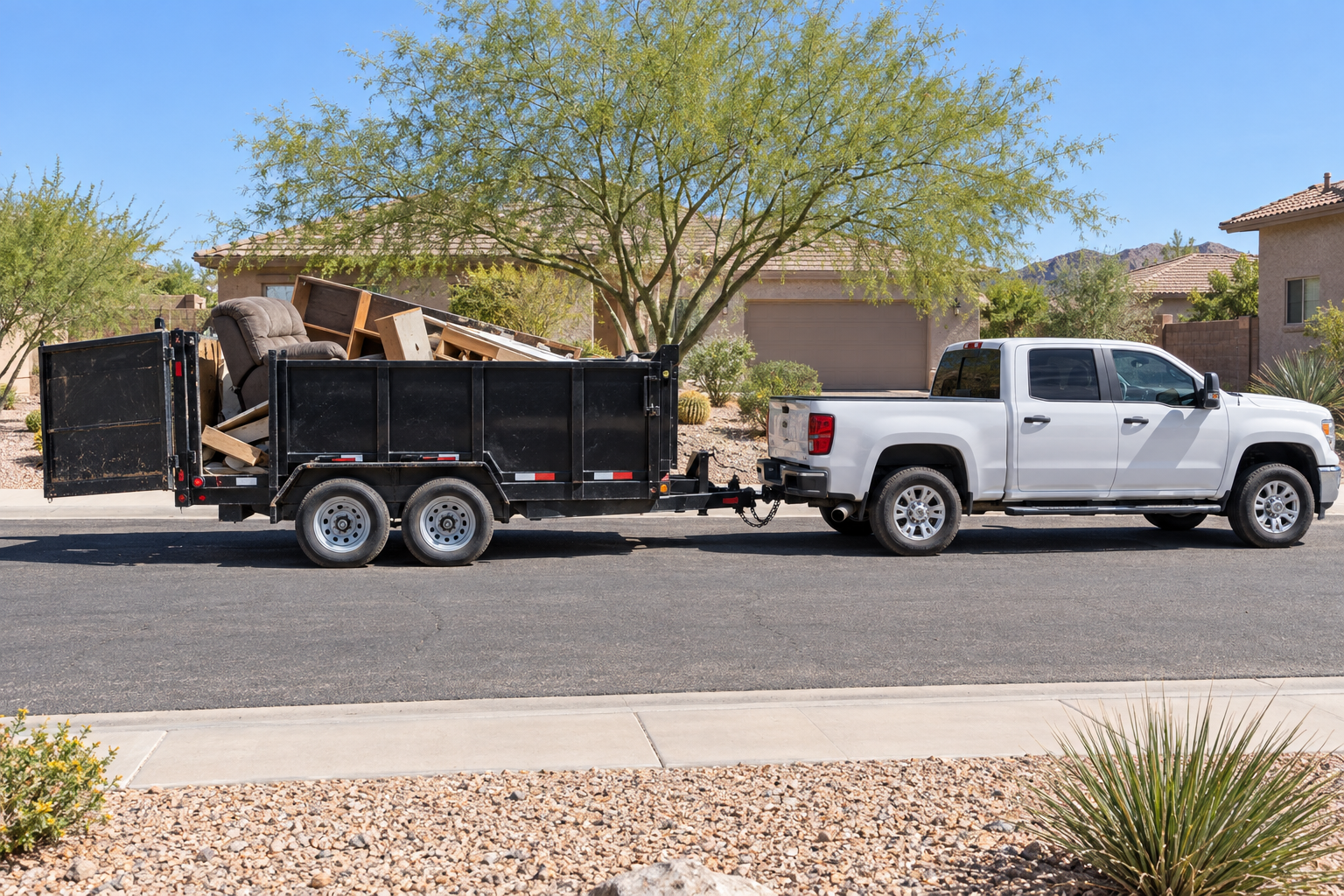 junk removal truck and dump trailer