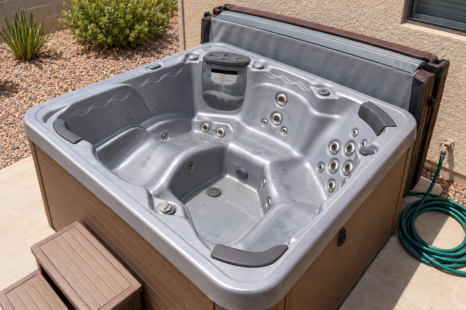 drained hot tub with cover removed