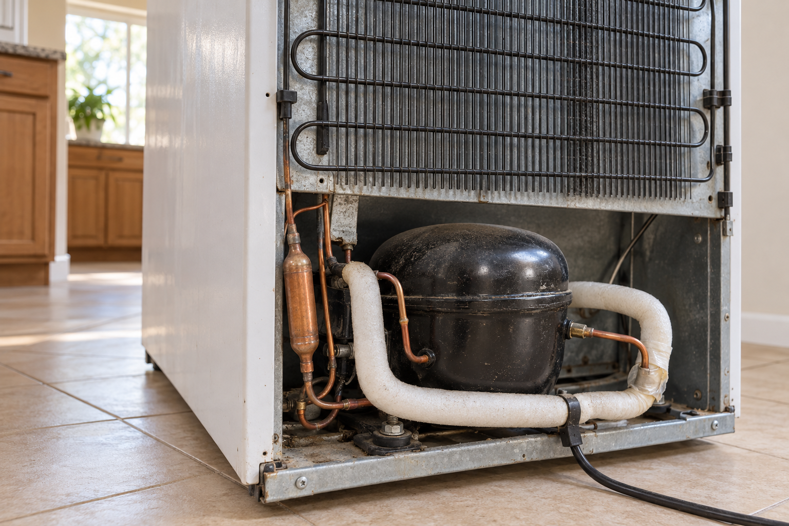 refrigerator with coolant lines
